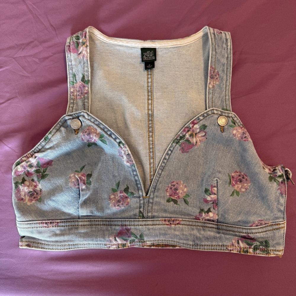 Wild Fable Floral Denim Bustier Crop Top – Size M